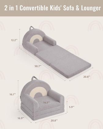 Imagem de Sofá infantil dobrável Blissful Diary 2 em 1 cinza