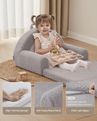 Imagem de Sofá infantil dobrável Blissful Diary 2 em 1 cinza