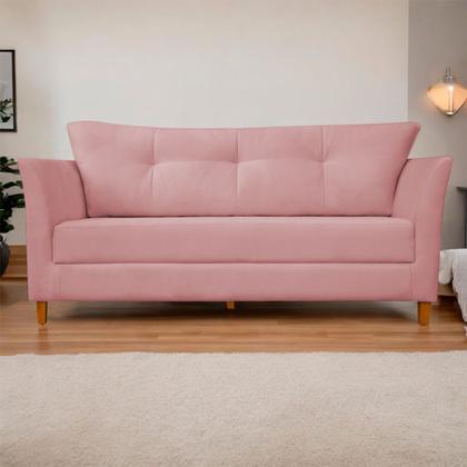 Imagem de Sofá Isis 3 Lugares Pés de Madeira Encosto Com Fibra Veludo - Estopar