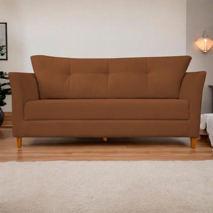 Imagem de Sofá Isis 3 Lugares Pés de Madeira Encosto Com Fibra Veludo - Estopar