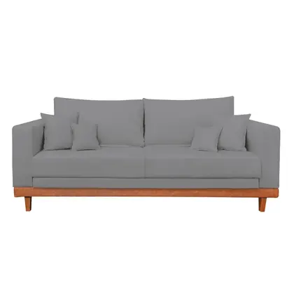 Imagem de Sofá Living 2 Lugares Linho Resistente Madeira + Almofadas