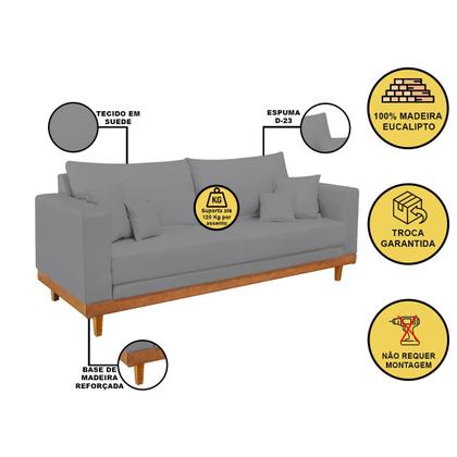 Imagem de Sofá Living 2 Lugares Linho Resistente Madeira + Almofadas