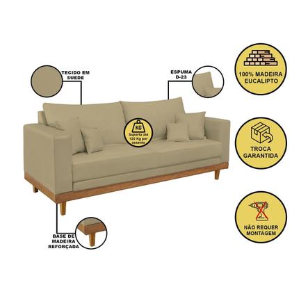 Imagem de Sofá Living 2 Lugares Suede Resistente Madeira + Almofadas