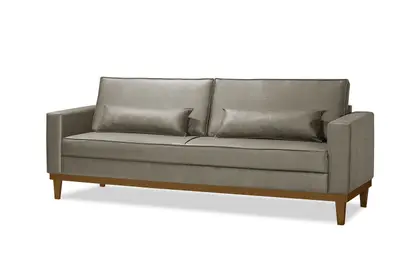 Imagem de Sofá Living 3 e 2 Lugares Valência - 2,20/1,58mts + 02 Poltronas C/ Base Madeira de Reflorestamento - material sintético Bege 