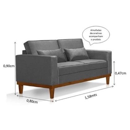 Imagem de Sofá Living 3 e 2 Lugares Valência - 2,20/1,58mts + 02 Poltronas C/ Base Madeira de Reflorestamento - Veludo Cinza
