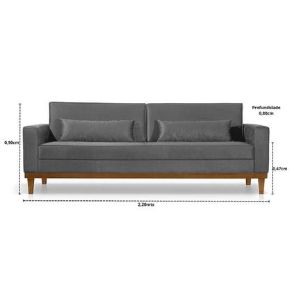 Imagem de Sofá Living 3 e 2 Lugares Valência - 2,20/1,58mts + 02 Poltronas C/ Base Madeira de Reflorestamento - Veludo Cinza