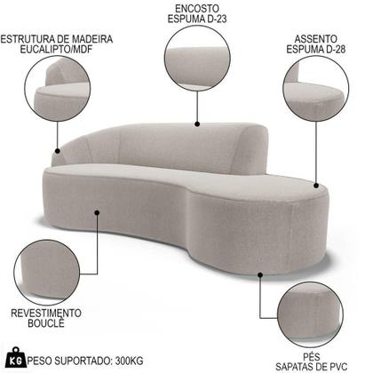 Imagem de Sofá Living 3 Lugares 230Cm Braço Esquerdo Mozart D06 Bouclê Bege - Mpozenato