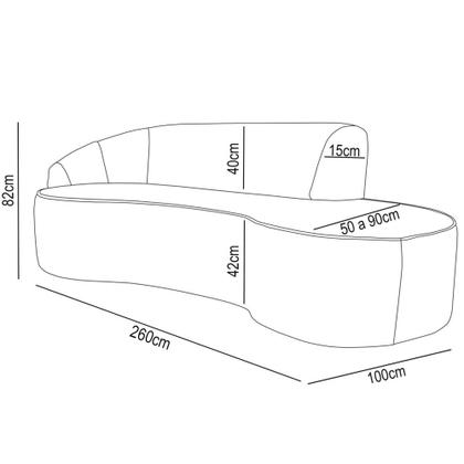 Imagem de Sofá Living  3 Lugares 260cm Braço Esquerdo Mozart D06 Sintético Preto - Mpozenato