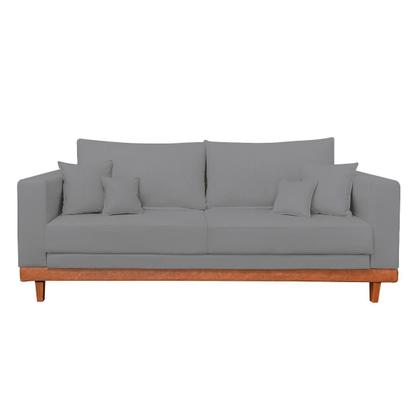 Imagem de Sofá Living 3 Lugares Linho Resistente Madeira + Almofadas