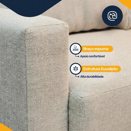 Imagem de Sofá Living 3 Lugares Molas Fibra Siliconada Palmas Linho Almofadas Removíveis 180cm
