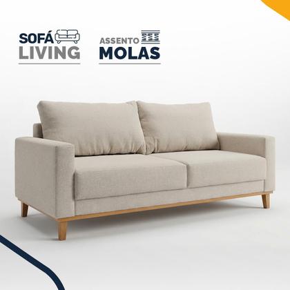 Imagem de Sofá Living 3 Lugares Molas Fibra Siliconada Palmas Linho Almofadas Removíveis 180cm