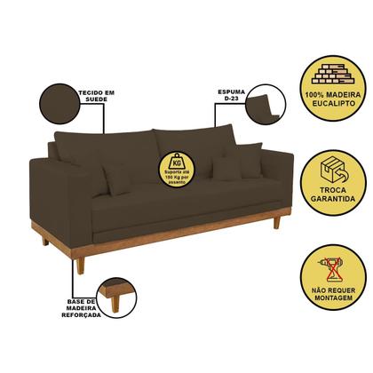 Imagem de Sofá Living 3 Lugares Suede Resistente Madeira + Almofadas