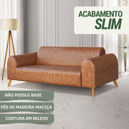 Imagem de Sofá Living Átila 2m em material ecológico Caramelo Base Madeira Maciça material sintético