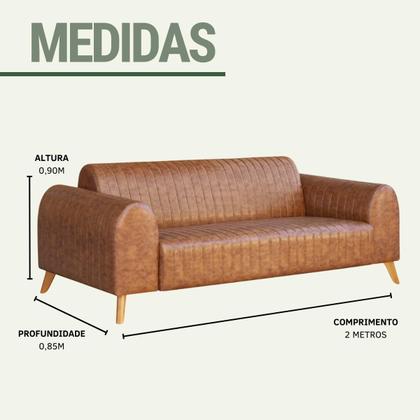 Imagem de Sofá Living Átila 2m em material ecológico Caramelo Base Madeira Maciça material sintético