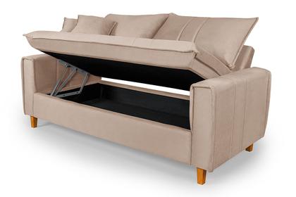 Imagem de Sofa Living com Bau Multiuso 3 Lugares Suede Pes em Madeira
