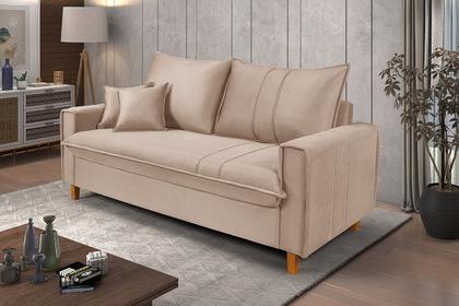 Imagem de Sofa Living com Bau Multiuso 3 Lugares Suede Pes em Madeira