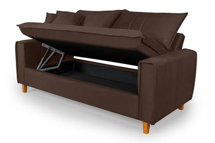 Imagem de Sofa Living com Bau Multiuso 3 Lugares Suede Pes em Madeira