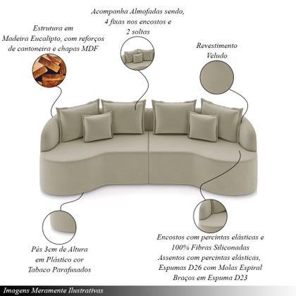 Imagem de Sofá Living Decorativo Salinas 2 Lugares com Almofadas 210cm Modulado Veludo Bege G33 - Gran Belo