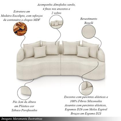 Imagem de Sofá Living Decorativo Salinas 3 Lugares com Almofadas 250cm Modulado Bouclé Off White G33- Gran Belo