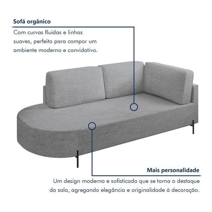 Imagem de Sofá Living Orgânico 2 Lugares 165cm Base de Ferro Braço Direito Norten