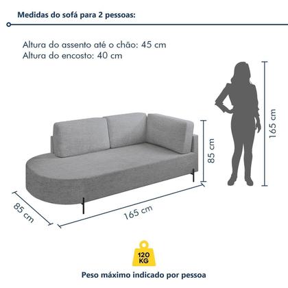 Imagem de Sofá Living Orgânico 2 Lugares 165cm Base de Ferro Braço Direito Norten