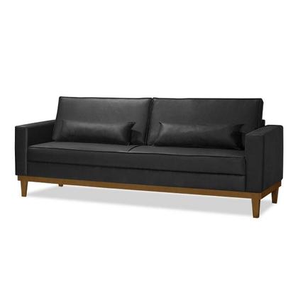 Imagem de Sofá Living Valência 2,20mt C/base Madeira de Reflorestamento - Espuma D-28 - C/ 2 Almofadas material sintético PRETO
