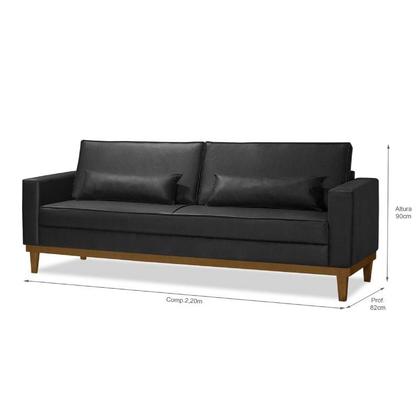 Imagem de Sofá Living Valência 2,20mt C/base Madeira de Reflorestamento - Espuma D-28 - C/ 2 Almofadas material sintético PRETO