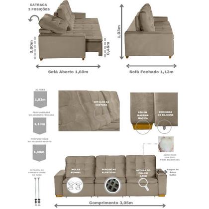 Imagem de Sofá Manaus Modular 6 Lugares Retrátil e Reclinável Veludo Nobre 3.05 MT Sofatec