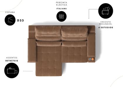 Imagem de Sofá Manhattan 2,10m L 3 Lugares com Porta Copos Retrátil e Reclinável