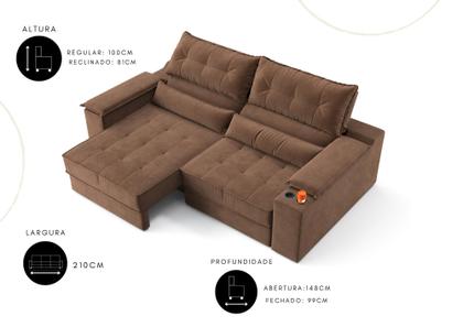 Imagem de Sofá Manhattan 2,10m L 3 Lugares com Porta Copos Retrátil e Reclinável