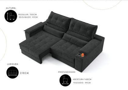 Imagem de Sofá Manhattan 2,10m L 3 Lugares com Porta Copos Retrátil e Reclinável