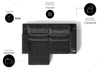 Imagem de Sofá Manhattan 2,10m L 3 Lugares com Porta Copos Retrátil e Reclinável