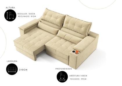 Imagem de Sofá Manhattan 2,10m L 3 Lugares com Porta Copos Retrátil e Reclinável