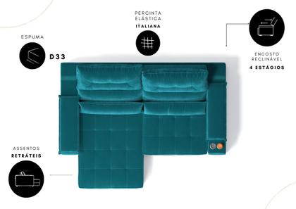 Imagem de Sofá Manhattan 2,10m L 3 Lugares com Porta Copos Retrátil e Reclinável
