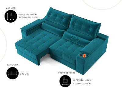 Imagem de Sofá Manhattan 2,10m L 3 Lugares com Porta Copos Retrátil e Reclinável