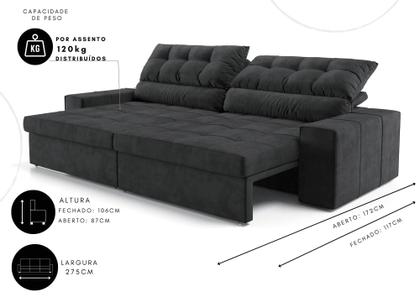 Imagem de Sofá Medelín 2,75m (L) com Carregador USB Retrátil e Reclinável