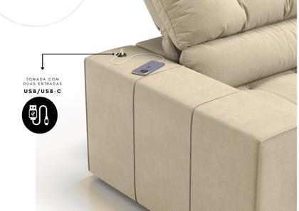 Imagem de Sofá Medelín 2,75m (L) com Carregador USB Retrátil e Reclinável