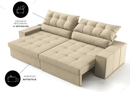 Imagem de Sofá Medelín 2,75m (L) com Carregador USB Retrátil e Reclinável