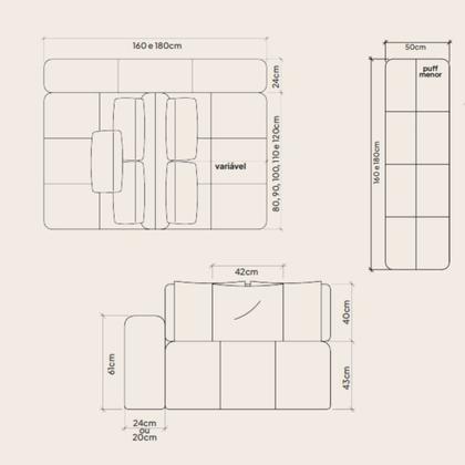 Imagem de Sofá Modulado Ilha Santorini 3,00m em Linho Sertão Bege - Home Mobily