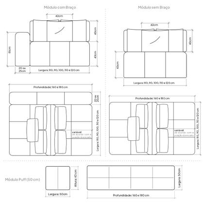 Imagem de Sofá Modulado Ilha Santorini 3,20m x 1,80m em Linho Algodão Lapidado - Home Mobily
