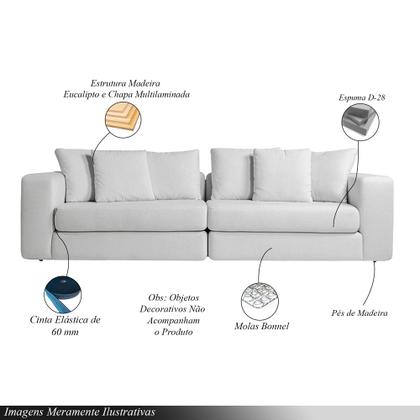 Imagem de Sofá Modulado Sala de Estar Trento 256cm com Almofadas Soltas Linho Cinza G92 - Gran Belo