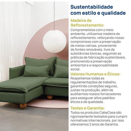 Imagem de Sofá Modular 2 Lugares com Chaise e Pé Bolinha Sôma CabeCasa MadeiraOriginals