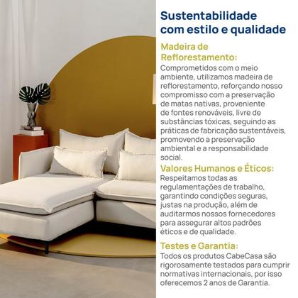 Imagem de Sofá Modular 2 Lugares com Chaise e Pé Metal Sôma CabeCasa MadeiraOriginals