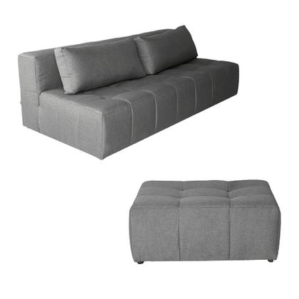 Imagem de Sofá Modular 3 Lugares com Puff Soho Linho Cinza