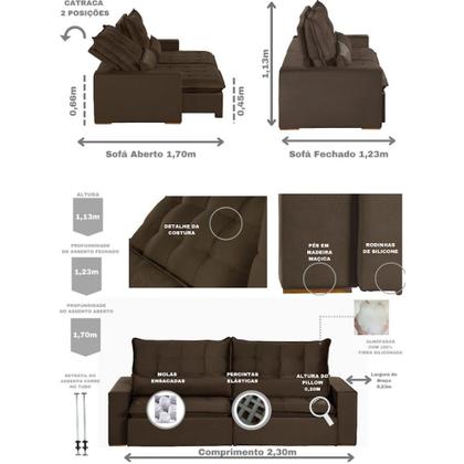 Imagem de Sofá Modular 4 Lugares Ceará 2.30 MT Retrátil e Reclinável Veludo Sofatec