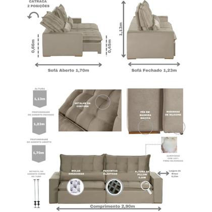 Imagem de Sofá Modular Ceará 6 Lugares 2.90 MT Retrátil e Reclinável Veludo Nobre Sofatec
