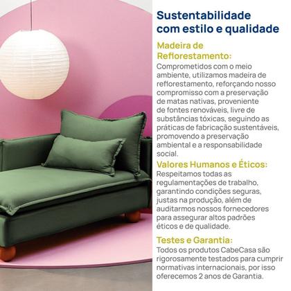 Imagem de Sofá Modular Chaise Braço Lateral com Pé Bolinha Sôma CabeCasa MadeiraOriginals
