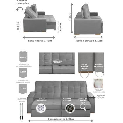 Imagem de Sofá Modular Curitiba 3 Lugares 2.30 MT Retrátil Reclinável Veludo Sofatec