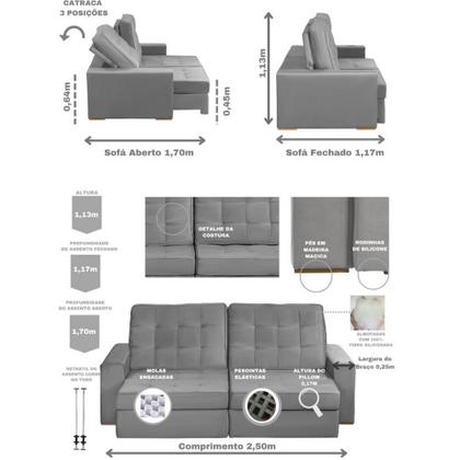 Imagem de Sofá Modular Curitiba 5 Lugares 2.50 MT Retrátil e Reclinável Veludo Nobre Sofatec