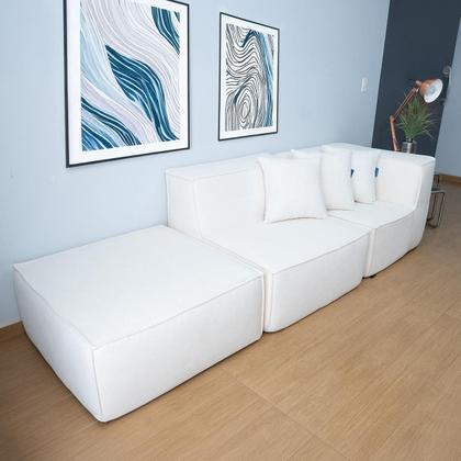 Imagem de Sofá Modular Flow 2 Lugares 1 Braço Com Chaise Inflow Bouclé Bege Linho Vem Na Caixa Compacto Sala